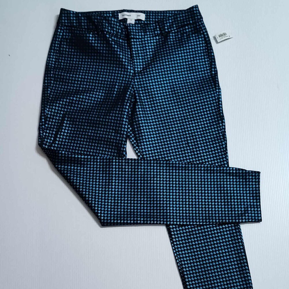 Old Navy Blue & black Metallic Houndstooth skinny leg ankle pants, size 10 - NWT